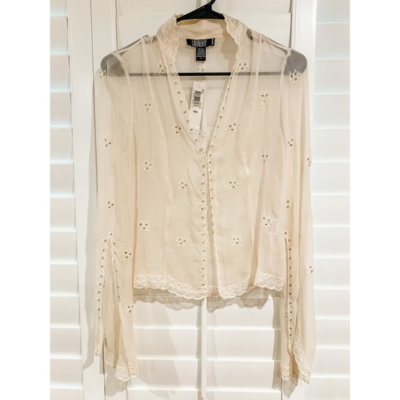 LAUNDRY BY SHELLI SEGAL SEE THRU EMBROIDERED TOP - Picture 2 of 5